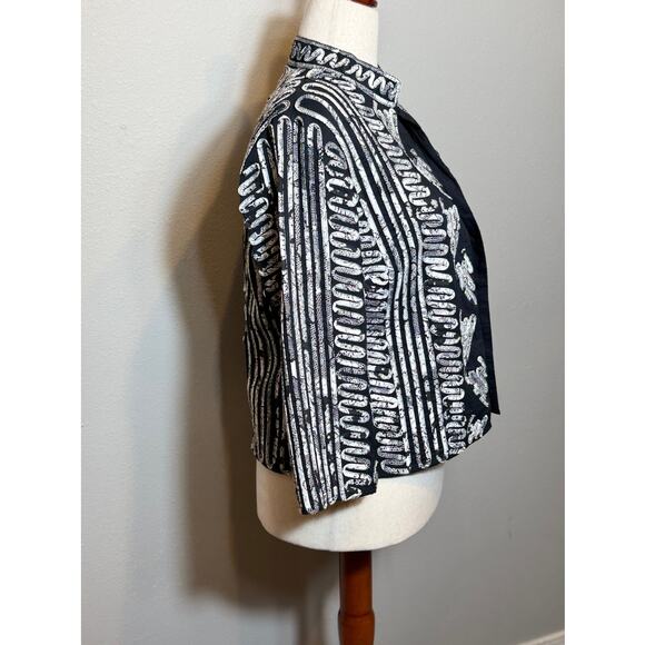 Chico's black & white jacket animal print stitched on design cotton Sz 0 US 4 - Picture 3 of 9